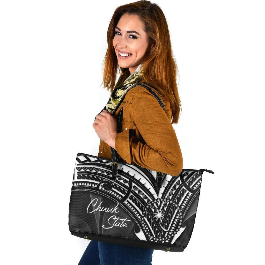 Chuuk State Leather Tote - Cross Style Black - Polynesian Pride