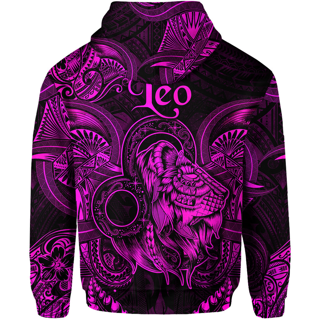 Leo Zodiac Polynesian Zip Hoodie Unique Style Pink LT8 - Polynesian Pride