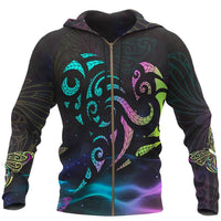 Light Maori New Zealand Zip Hoodie Unisex Black - Polynesian Pride