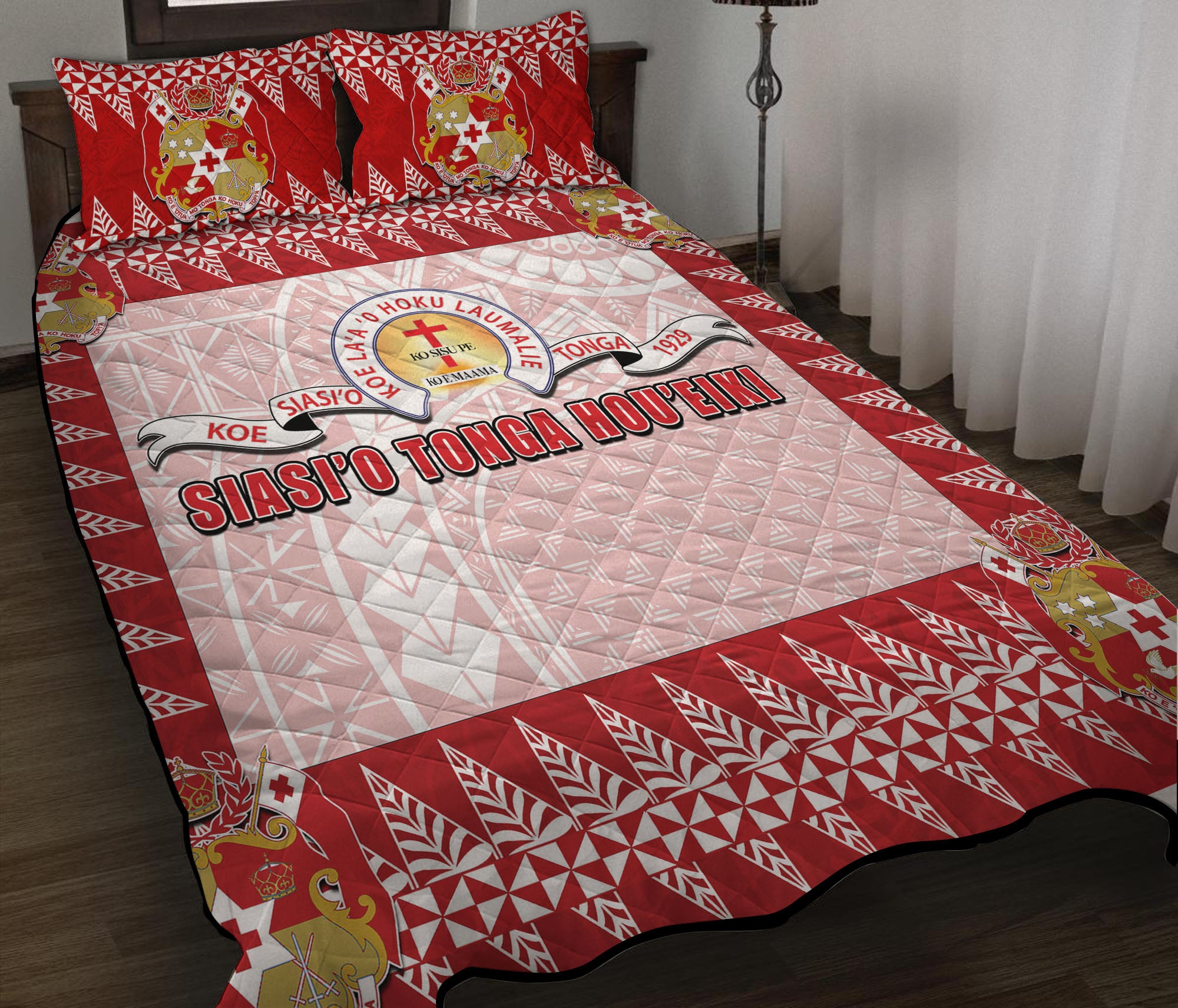 (Custom Personalised) Tonga Quilt Bed Set Red LT6 Red - Polynesian Pride