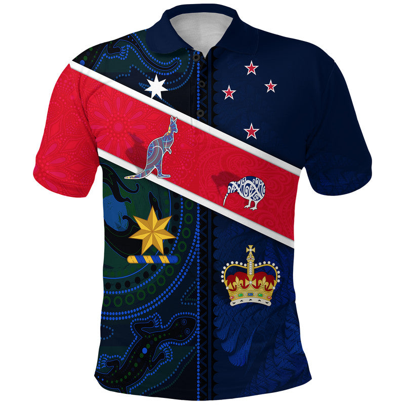 Aotearoa Mix Australia Polo Shirt Maori Mix Aboriginal Line Arty Style LT9 Adult Blue - Polynesian Pride