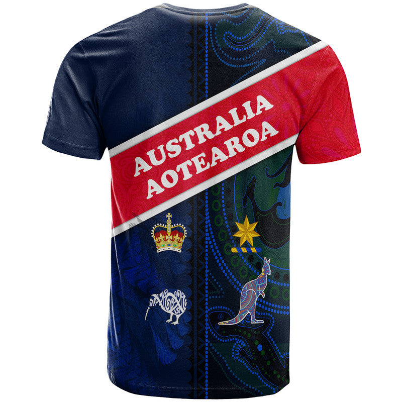 Aotearoa Mix Australia T Shirt Maori Mix Aboriginal Line Arty Style LT9 - Polynesian Pride