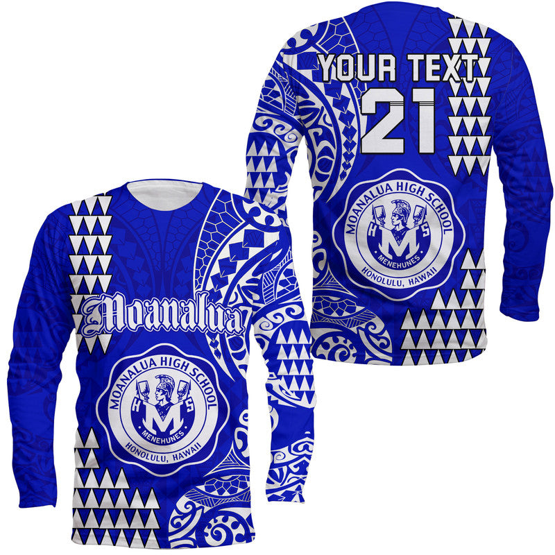 (Custom Personalised) Hawaii Moanalua High School Long Sleeve Shirt Tribal Kakau LT9 Unisex Blue - Polynesian Pride