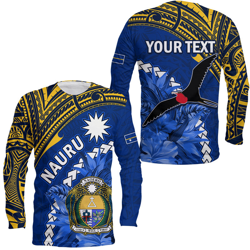 (Custom Personalised) Nauru Coat of Arms Long Sleeve Shirt Polynesian With Frigatebird LT9 Unisex Blue - Polynesian Pride