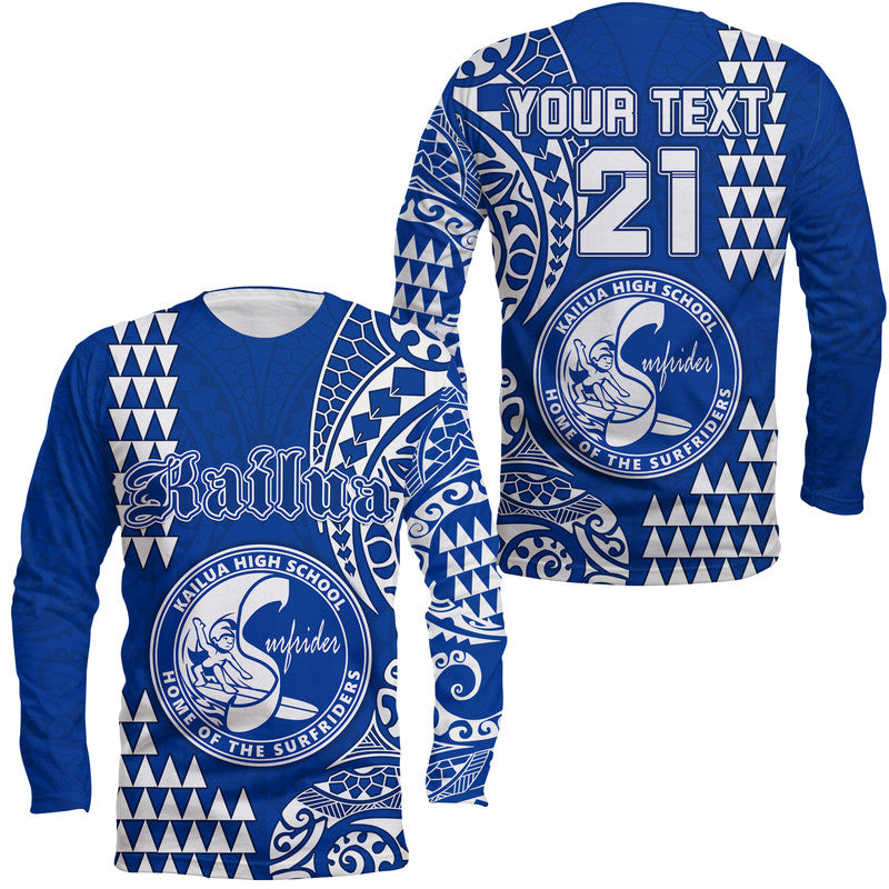 (Custom Personalised) Hawaii Kailua High School Long Sleeve Shirt Tribal Kakau LT9 Unisex Blue - Polynesian Pride