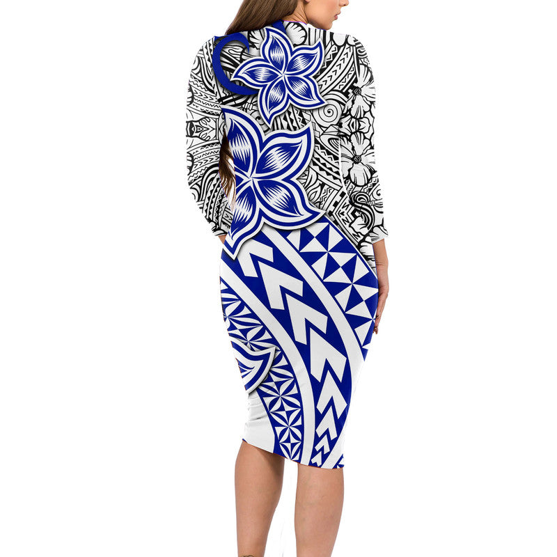 Traditional Polynesian Tribal Tattoo Retro Long Sleeves Dress Blue LT9 - Polynesian Pride
