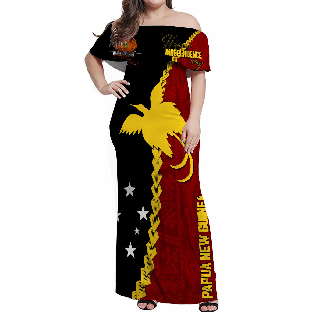 Papua New Guinea Off Shoulder Long Dress 47th Independence Anniversary - Motu Revareva LT7 Women Red - Polynesian Pride