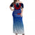 Samoa Sevens Off Shoulder Long Dress Manu Siva Tau With Ula Fala LT7 Women Blue - Polynesian Pride