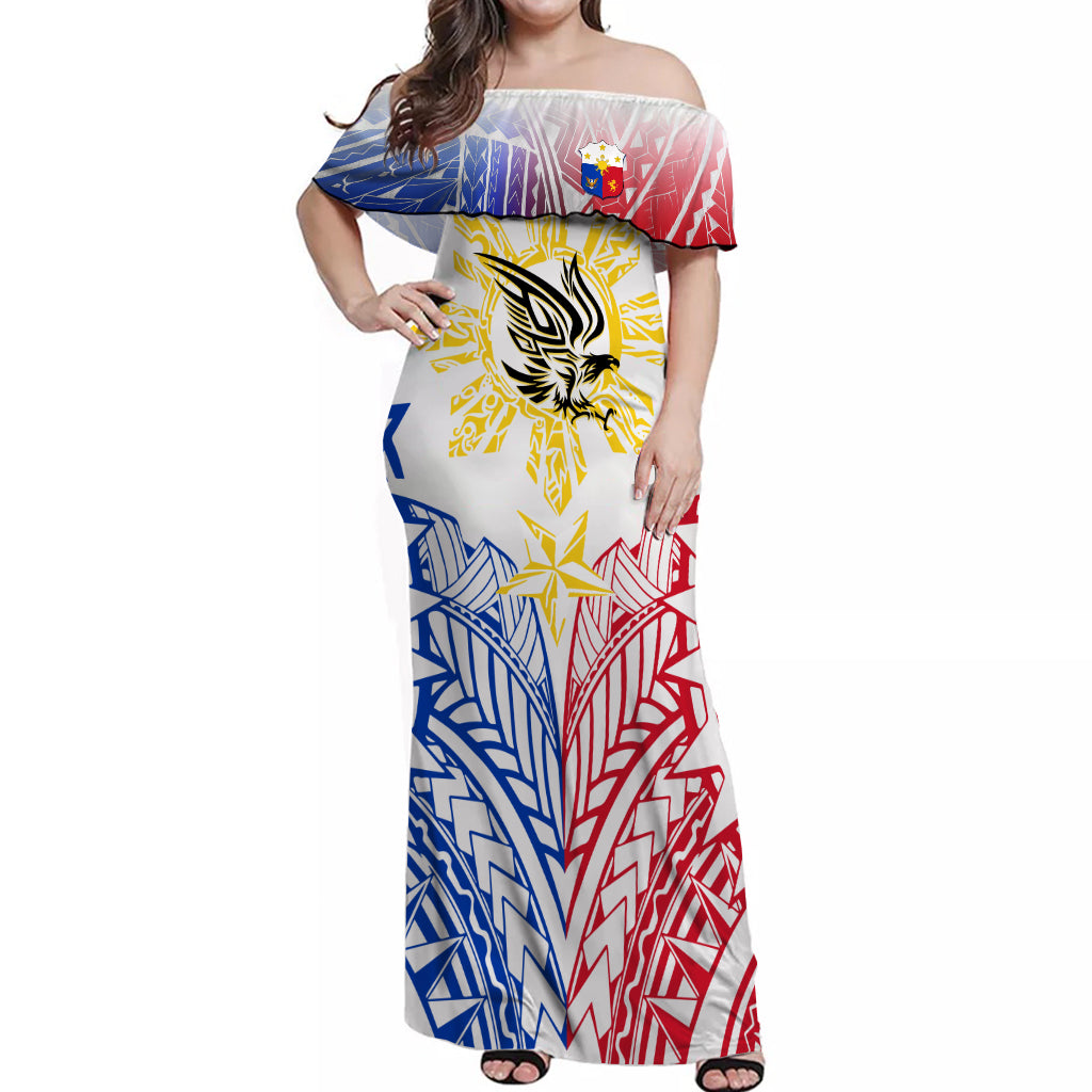 Philippines Off Shoulder Long Dress Filipino Sun with Eagle LT7