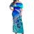 Maori Off Shoulder Long Dress Hammerhead Shark with Hibiscus - Blue Ombre LT7 Women Blue - Polynesian Pride