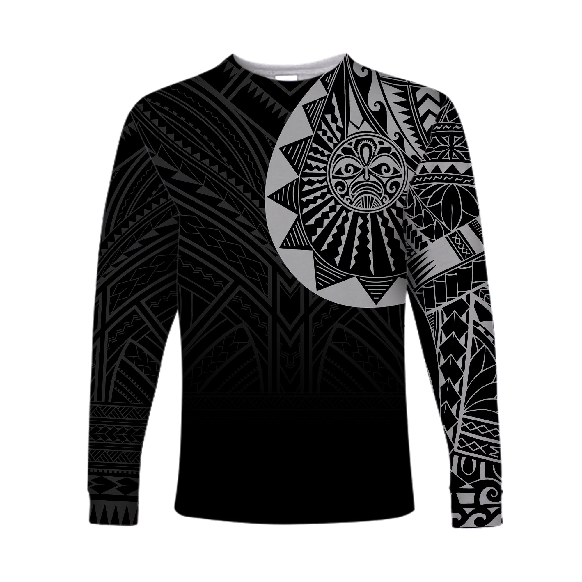 Polynesian Full Sleeve Tattoo Long Sleeves Shirt Silver Vibes LT7 Unisex Black - Polynesian Pride