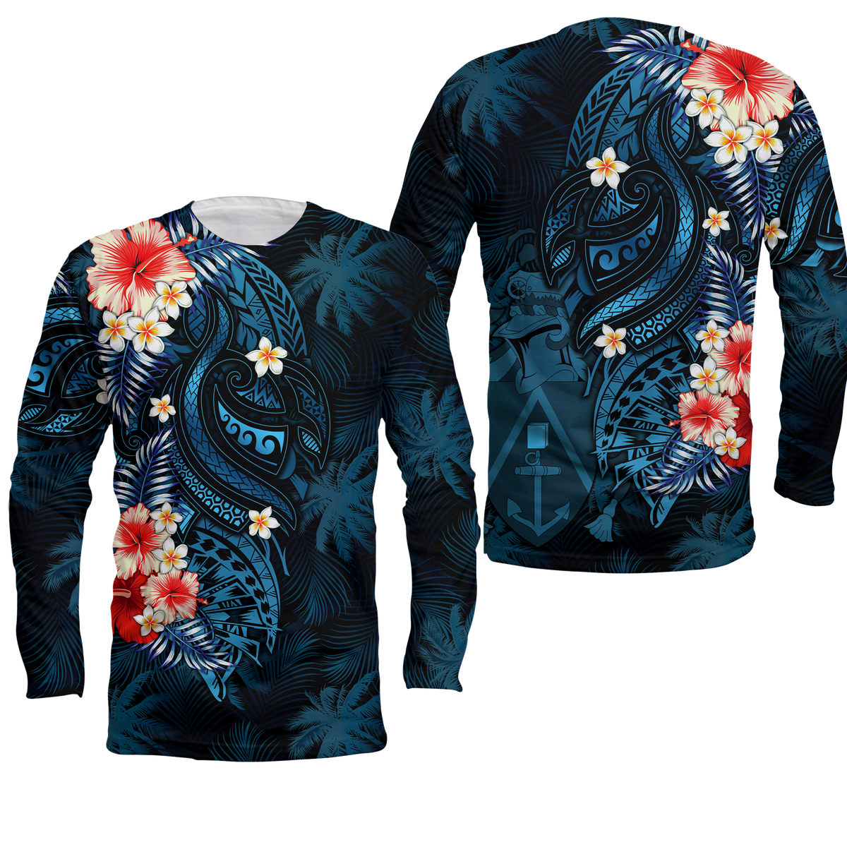 Pitcairn Islands Coconut Tree Turtle Polynesia Long Sleeve Shirt - LT2 Unisex BLUE - Polynesian Pride