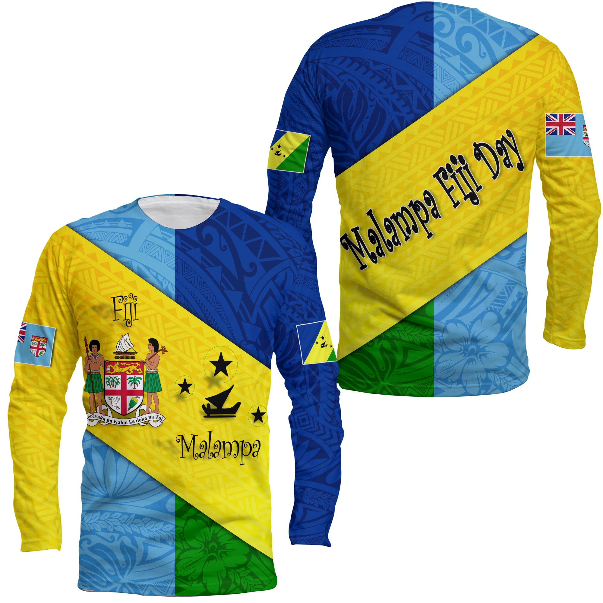 Malampa Fiji Day Long Sleeve Shirt Polynesian Line Arty Style LT9 Unisex Yellow - Polynesian Pride