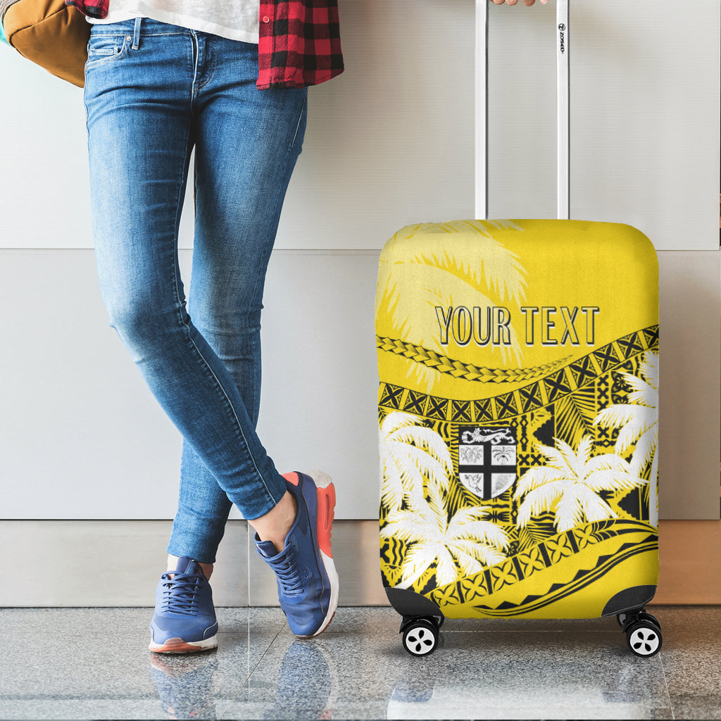 Personalised Fiji Day Luggage Cover Flying Fijians Masi Kesa Style - Gold LT7 - Polynesian Pride