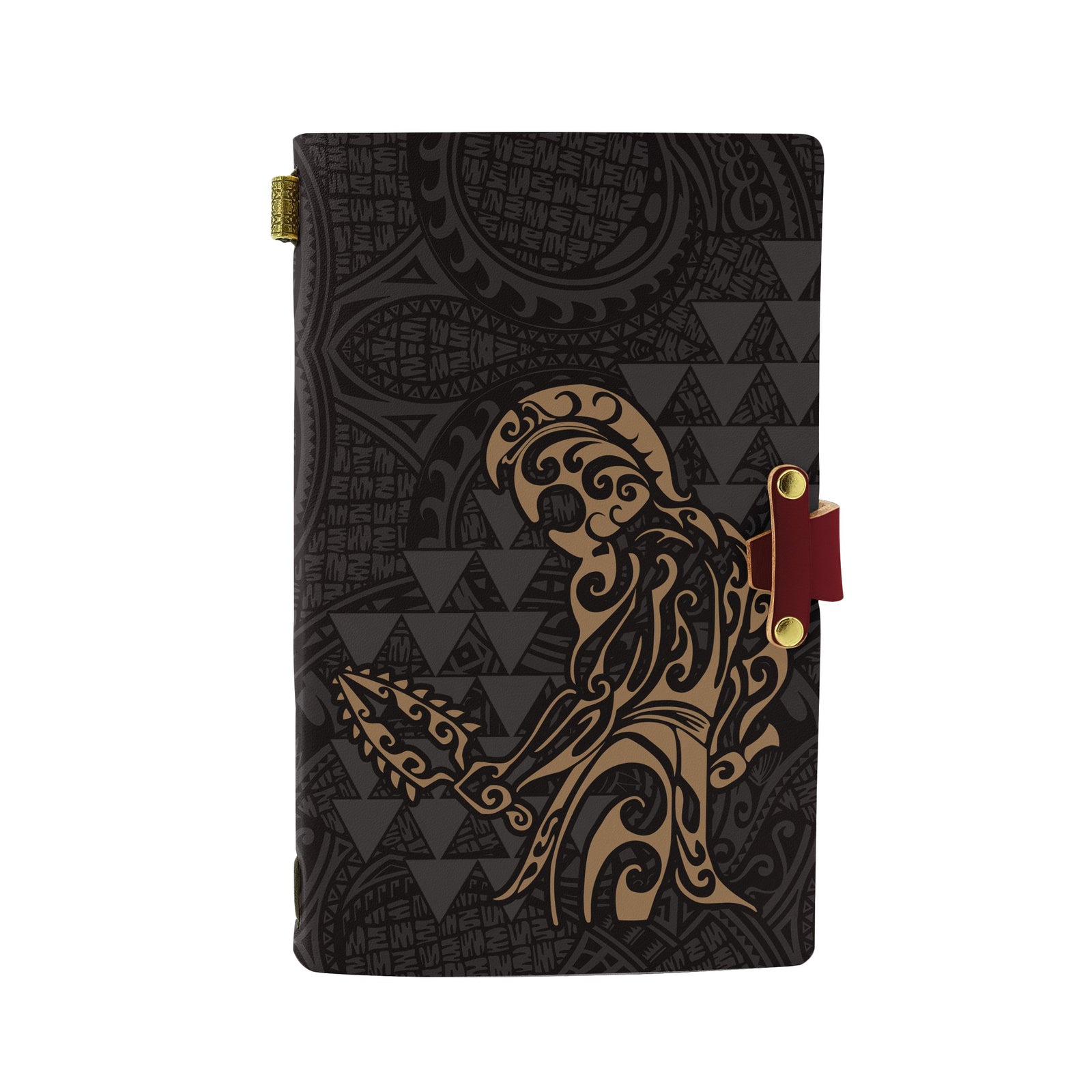 Hawaii Warrior Polynesian Leather Notebook - Gold Leather Gold - Polynesian Pride