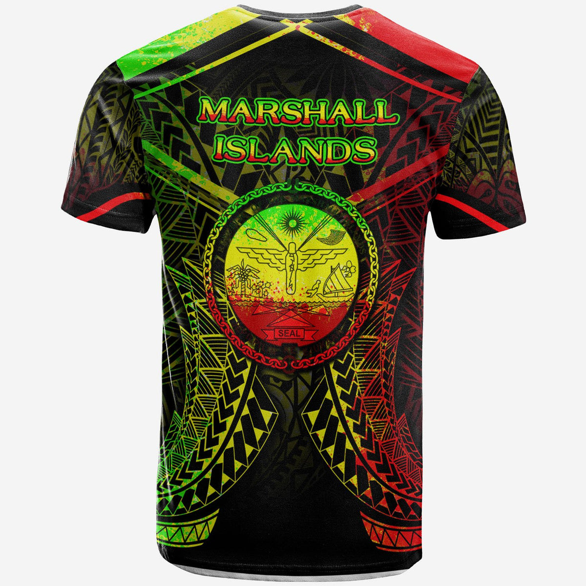Marshall Islands T Shirt Marshall Islands Seal With Reggae Line Style - Polynesian Pride