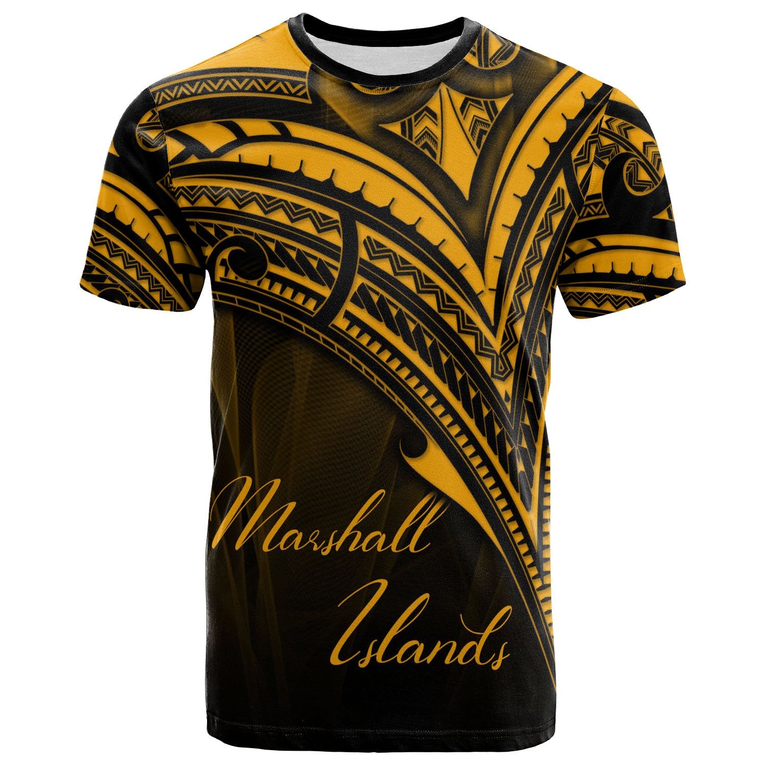 Marshall Islands T Shirt Gold Color Cross Style Unisex Black - Polynesian Pride