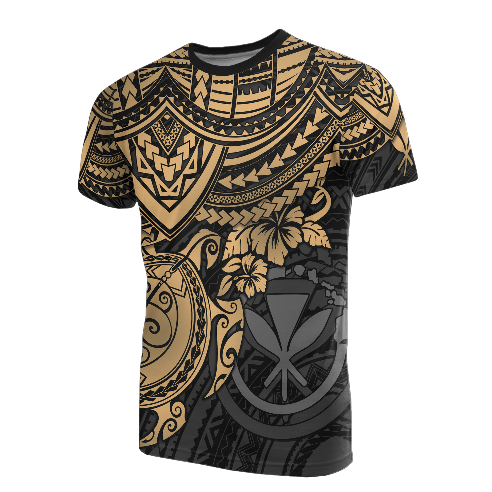 Hawaii T Shirt Polynesian Kanaka Maoli Gold Turtle Hibiscus Tattoo Unisex GOLD - Polynesian Pride