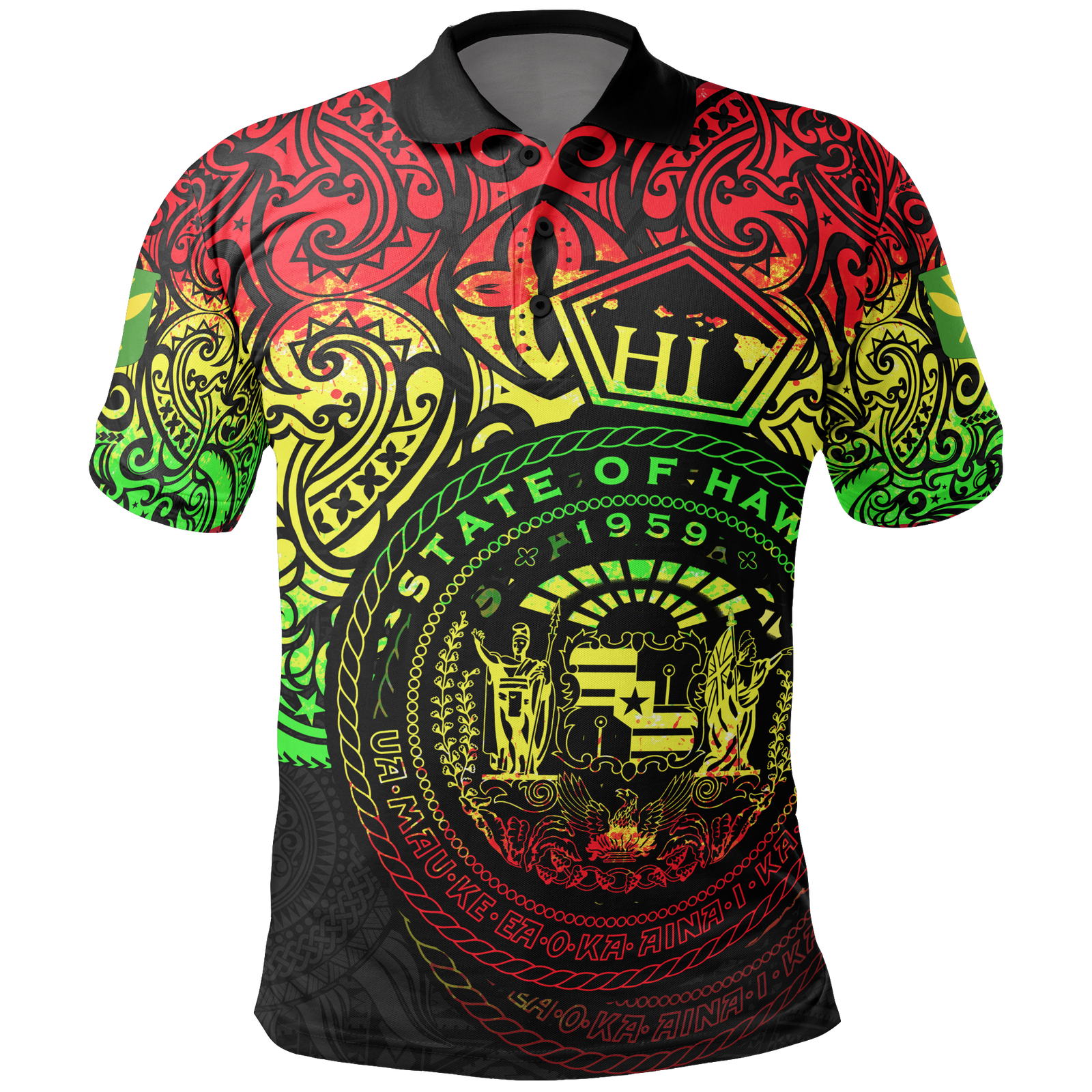 Hawaii Polo Shirt Hawaii Seal Pride Style (Reggae) Unisex BLACK - Polynesian Pride