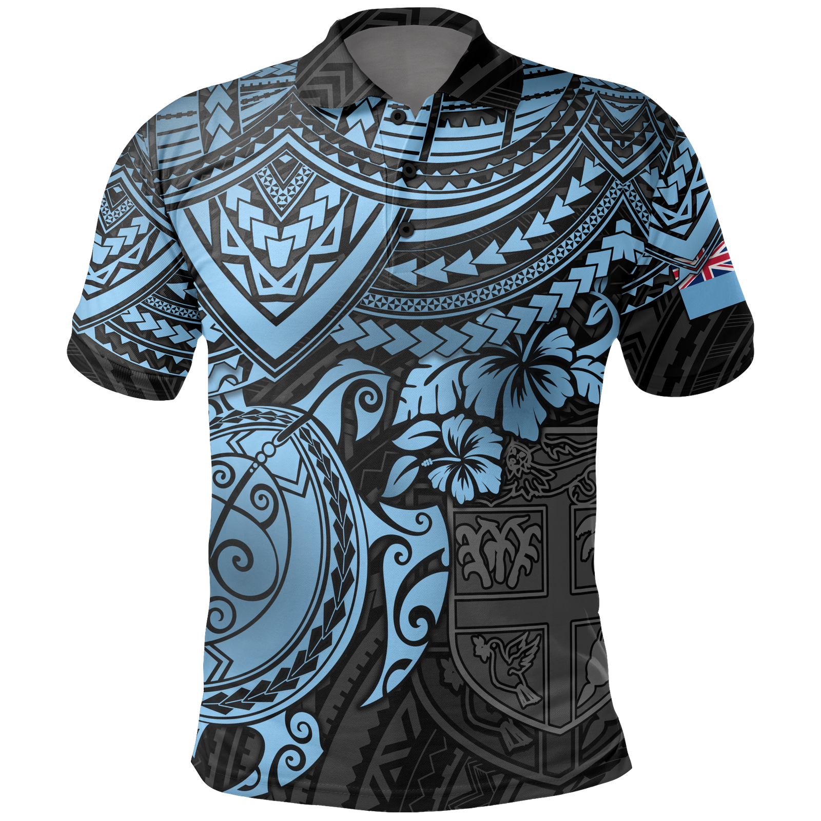 Fiji Polo Shirt Viti Flag Blue Turtle Hibiscus Unisex BLUE - Polynesian Pride