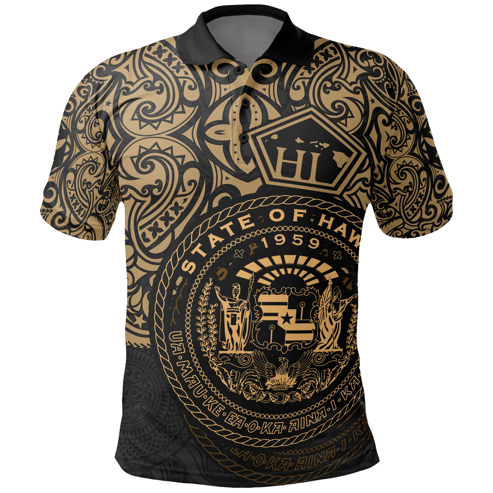 Hawaii Polo Shirt Hawaii Seal Pride Style (Gold) Unisex BLACK - Polynesian Pride