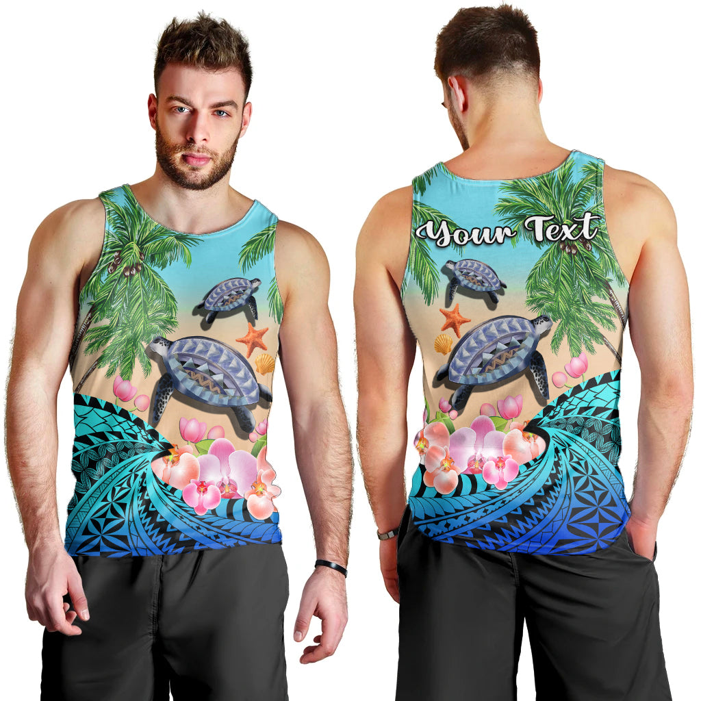 (Custom Personalised) Polynesian Turtle Coconut Tree And Orchids Men Tank Top LT14 Blue - Polynesian Pride
