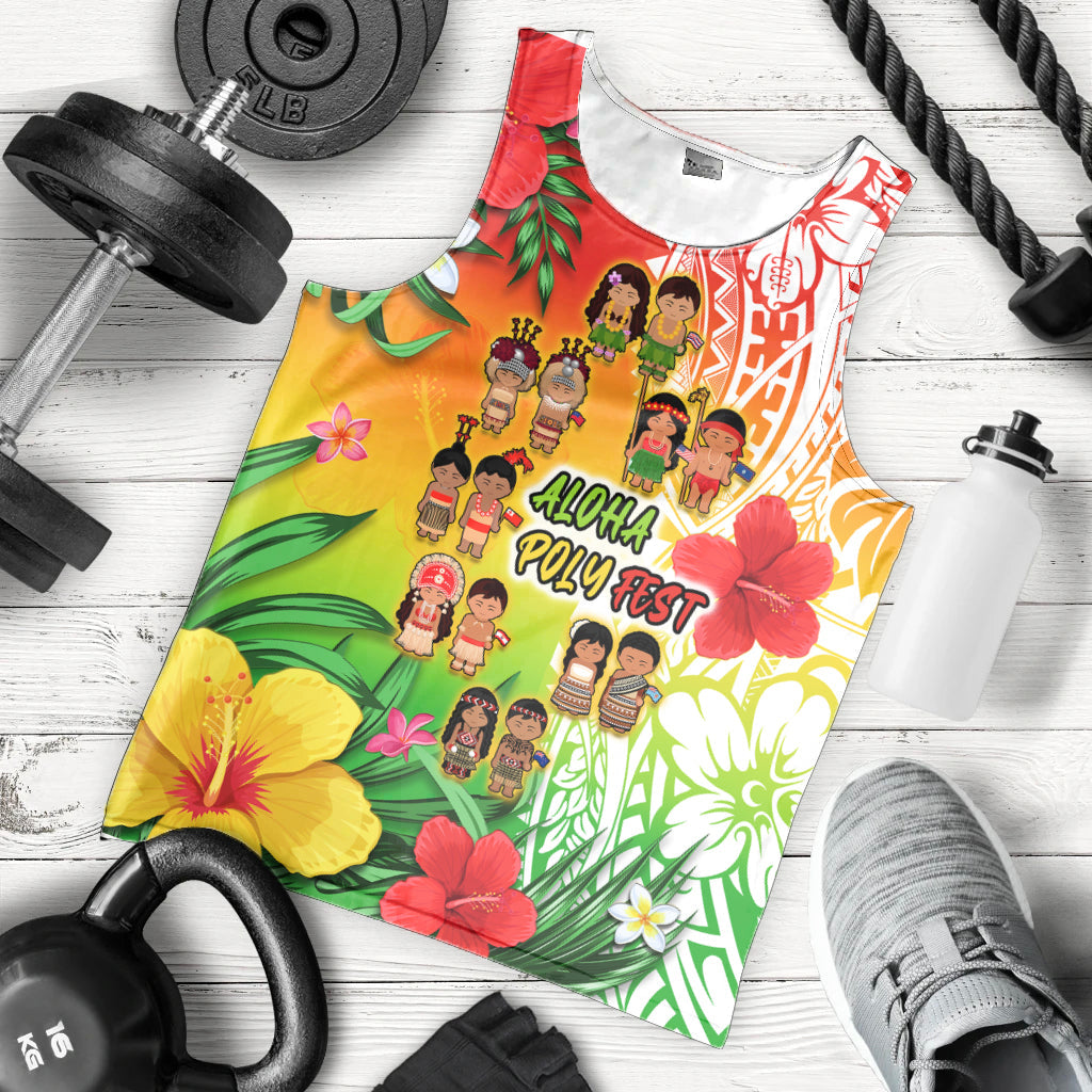 Aloha Poly Fest Men Tank Top Polynesian Pattern With Tropical Flowers LT14 Reggae - Polynesian Pride