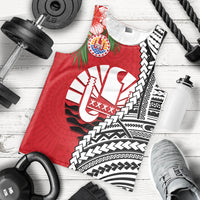 Tahiti Islands Men Tank Top Polynesian Shark Mix Tropical Flowers LT14 Red - Polynesian Pride