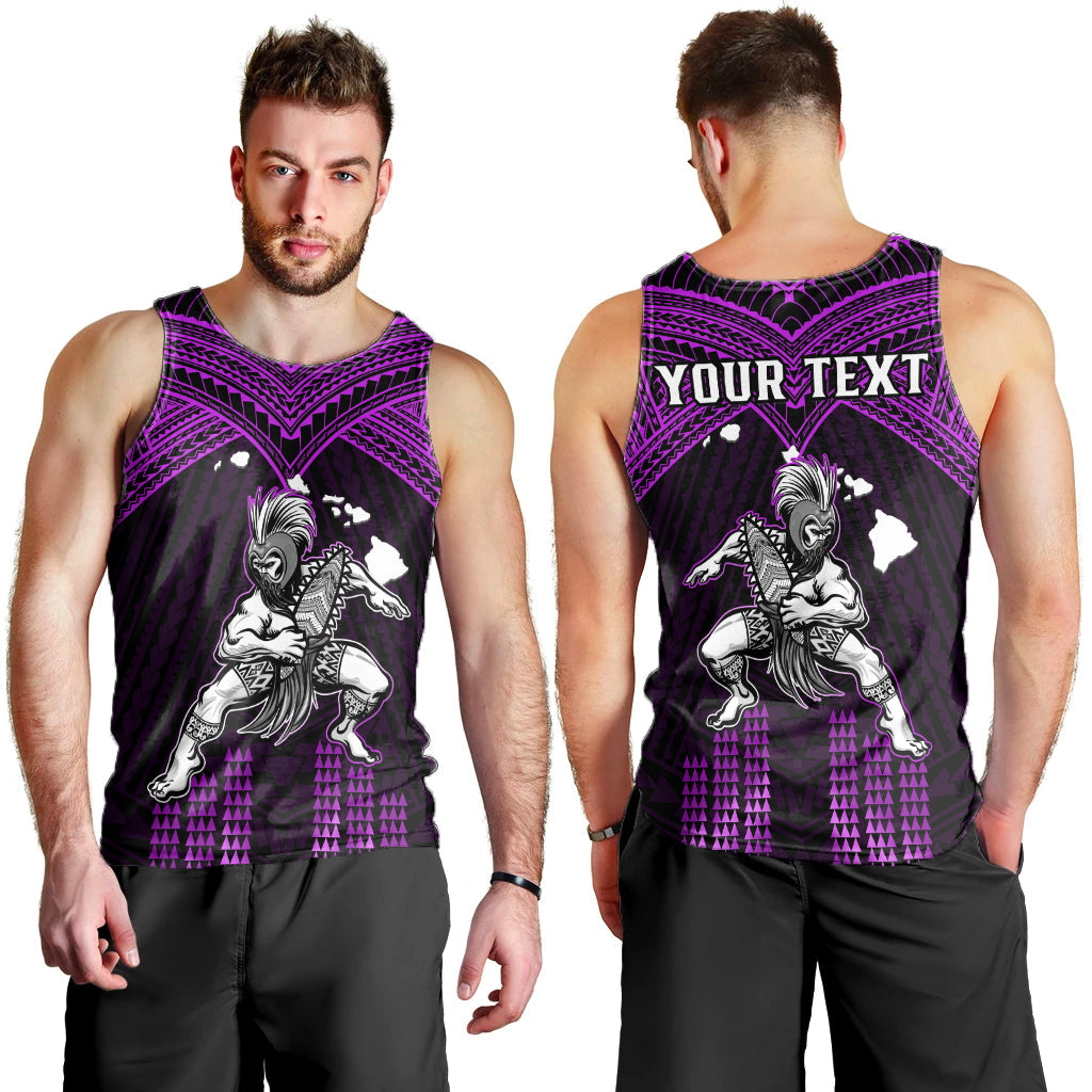 (Custom Personalised) Hawaii Men Tank Top Hawaiian Warrior With Weapon Polynesian Ver.04 LT14 Purple - Polynesian Pride