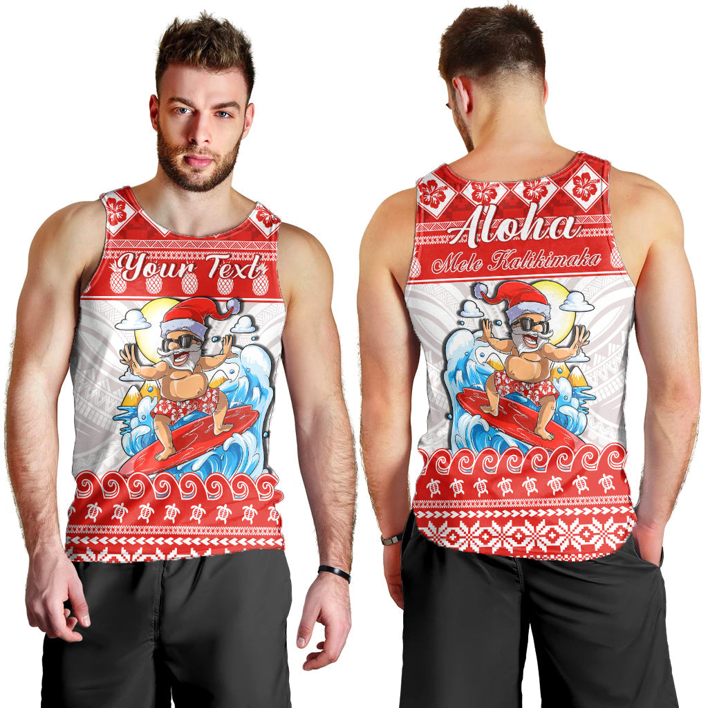 Custom Personalised Hawaii Christmas Men Tank Top Surfing Santa Mele Kalikimaka Polynesian LT14 Red - Polynesian Pride
