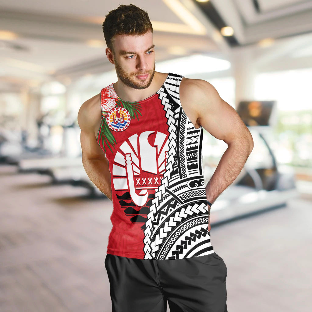 Tahiti Islands Men Tank Top Polynesian Shark Mix Tropical Flowers LT14 - Polynesian Pride