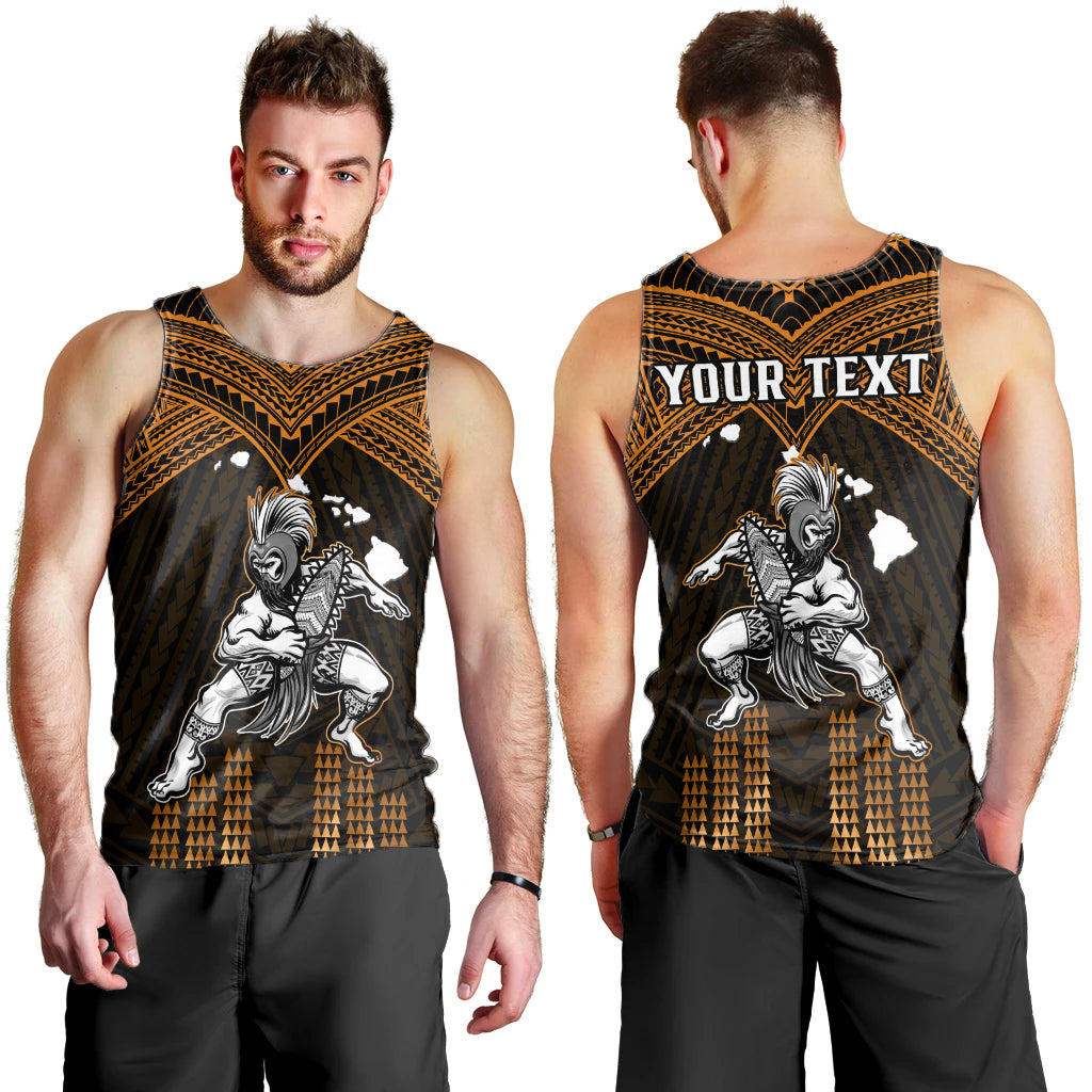 (Custom Personalised) Hawaii Men Tank Top Hawaiian Warrior With Weapon Polynesian Ver.07 LT14 Gold - Polynesian Pride