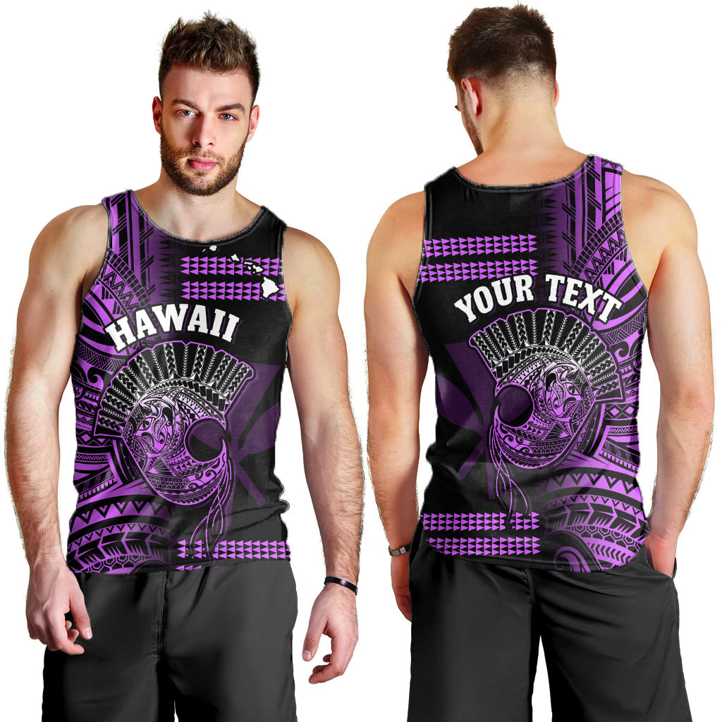 (Custom Personalised) Hawaii Men Tank Top Kakau Warrior Helmet Gradient Purple Polynesian LT14 Purple - Polynesian Pride