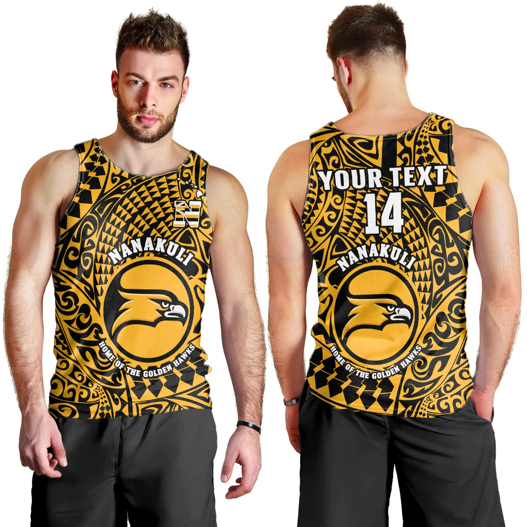(Custom Text And Number) Hawaii Men Tank Top Nanakuli High and Intermediate School Tribal Kakau LT14 Gold - Polynesian Pride
