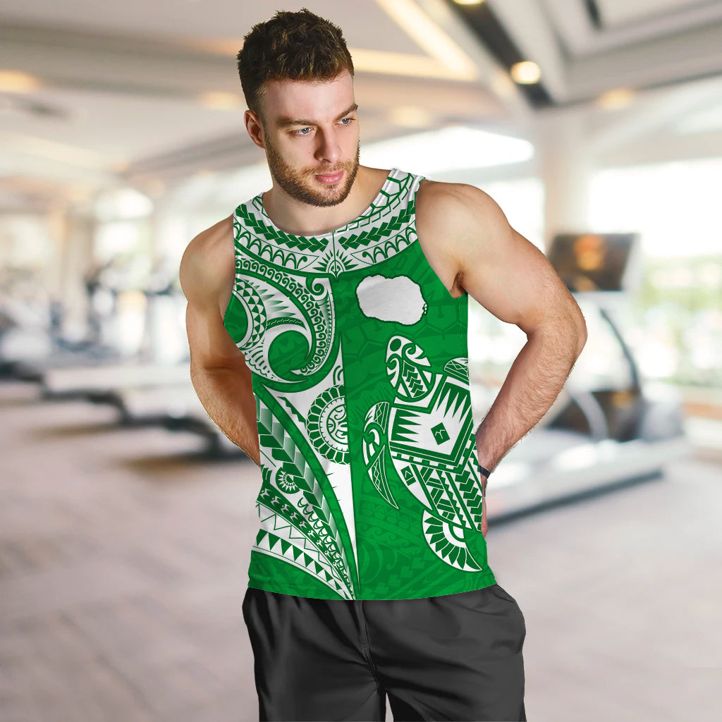 Rarotonga Cook Islands Men Tank Top Turtle and Map Style Green LT13 - Polynesian Pride