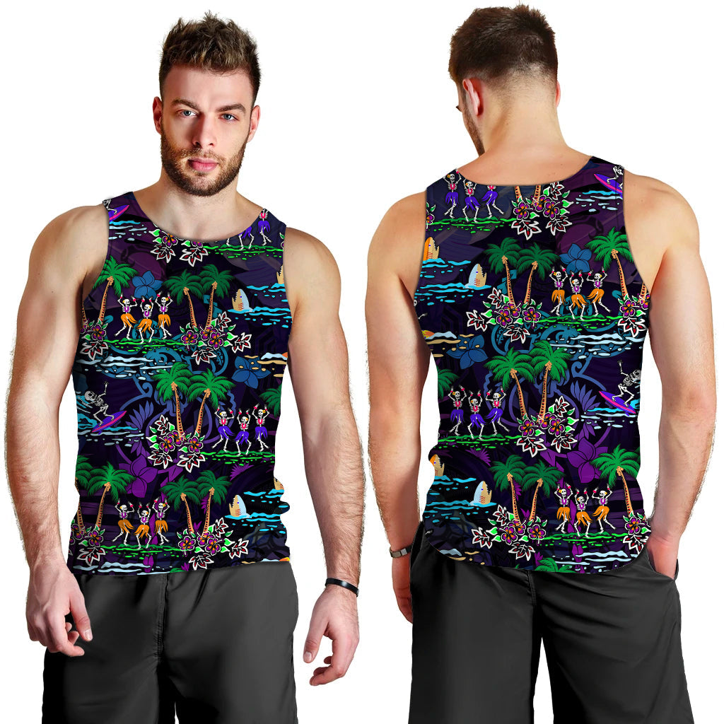 Hawaii Skeleton Dancing Men Tank Top Halloween Hawaiian Turtle LT13 - Polynesian Pride