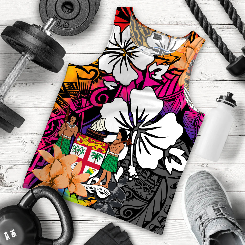 (Custom Text and Number) Fiji Tie Dye Men Tank Top Polynesian Tribal Creative Tropical Flowers LT13 - Polynesian Pride