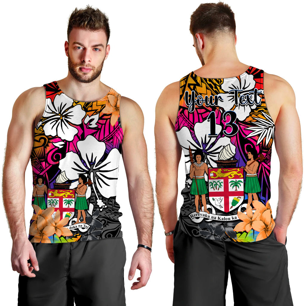 (Custom Text and Number) Fiji Tie Dye Men Tank Top Polynesian Tribal Creative Tropical Flowers LT13 - Polynesian Pride