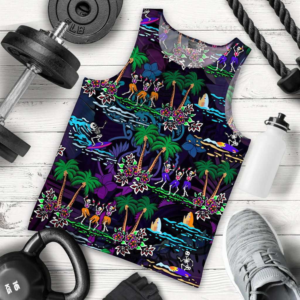 Hawaii Skeleton Dancing Men Tank Top Halloween Hawaiian Turtle LT13 - Polynesian Pride