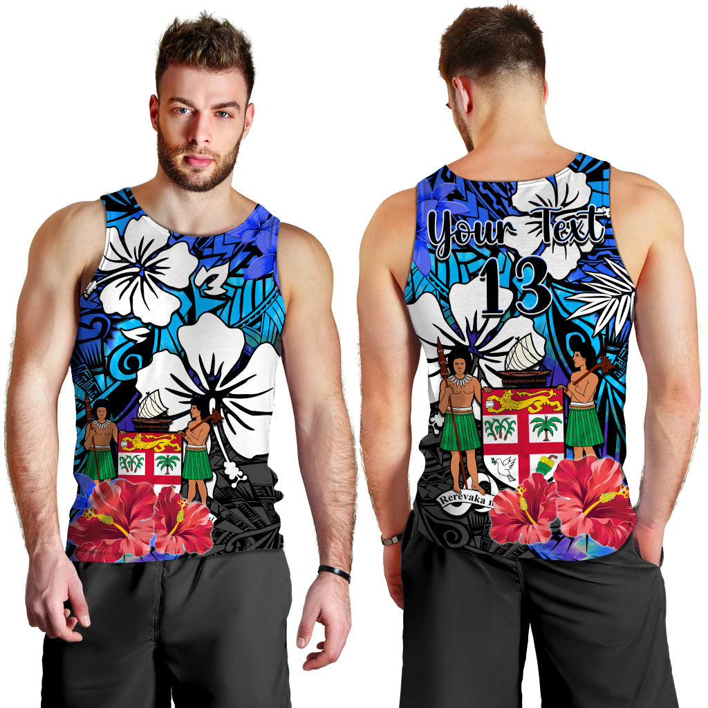 (Custom Text and Number) Fiji Tie Dye Men Tank Top Polynesian Blue Tribal Creative Tropical Flowers LT13 - Polynesian Pride