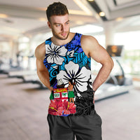 (Custom Text and Number) Fiji Tie Dye Men Tank Top Polynesian Blue Tribal Creative Tropical Flowers LT13 - Polynesian Pride