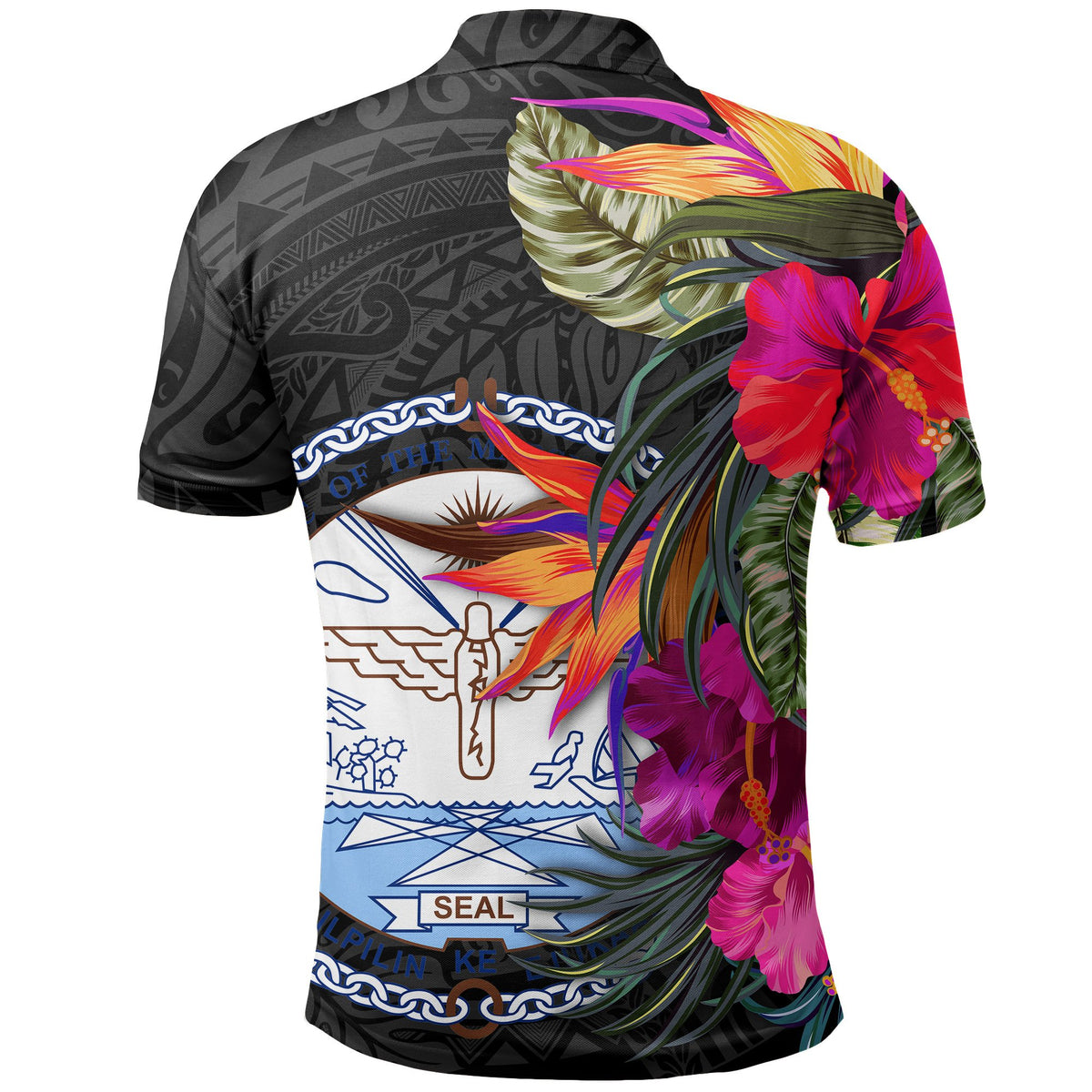 Marshall Islands Polo Shirt Hibiscus Polynesian Pattern - Polynesian Pride