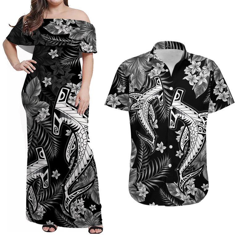 Hawaii Summer Colorful Shark Matching Dress and Hawaiian Shirt Gray LT6 Gray - Polynesian Pride