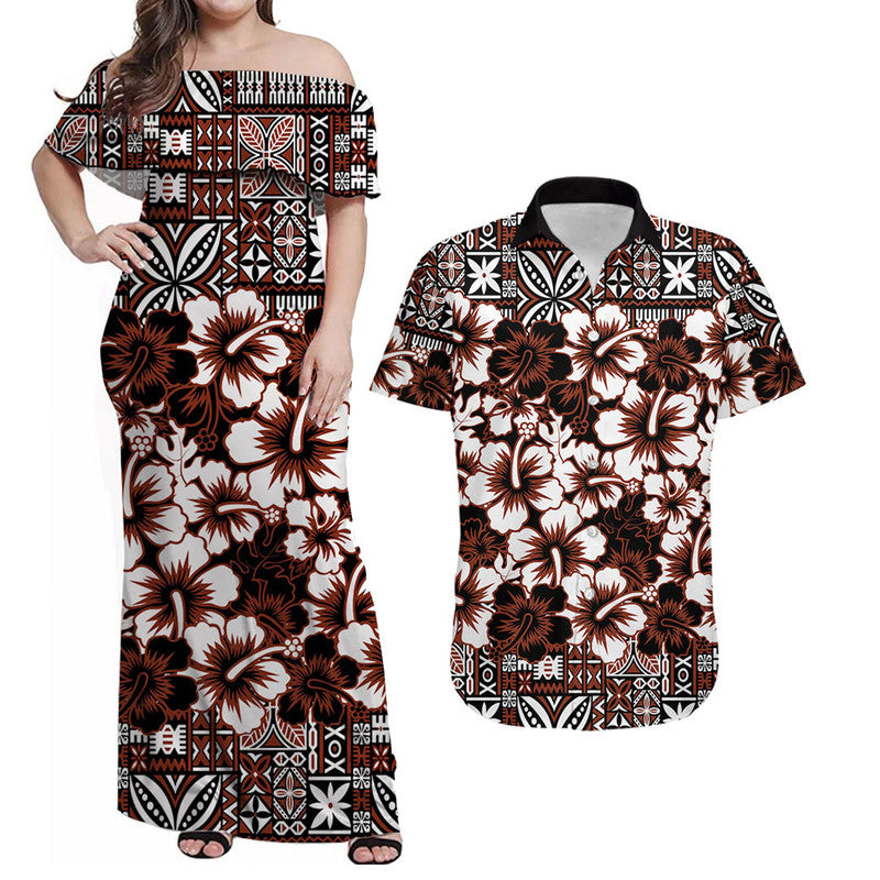 Fiji Hibiscus Festival Matching Hawaiian Shirt and Dress Brown LT6 Brown - Polynesian Pride