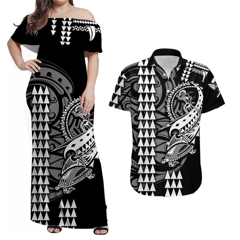 Hawaii Kakau Matching Dress and Hawaiian Shirt Polynesian Warrior White LT6 White - Polynesian Pride