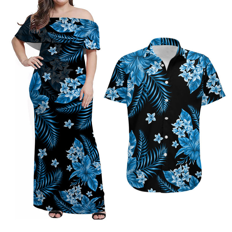 Hawaii Summer Colorful Matching Dress and Hawaiian Shirt Light Blue LT6 Blue - Polynesian Pride