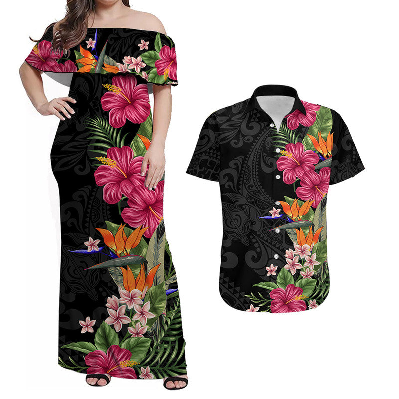 Hawaii Flowers Mix Tribal Pattern Matching Dress and Hawaiian Shirt Hawaii Flowers Mix Tribal Pattern Matching Dress and Hawaiian Shirt
