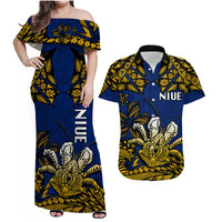 Niue Uga Matching Dress and Hawaiian Shirt Tribal Patterns Blue Style LT6 Blue - Polynesian Pride
