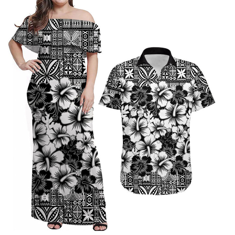 Fiji Hibiscus Festival Matching Hawaiian Shirt and Dress Black LT6 Black - Polynesian Pride