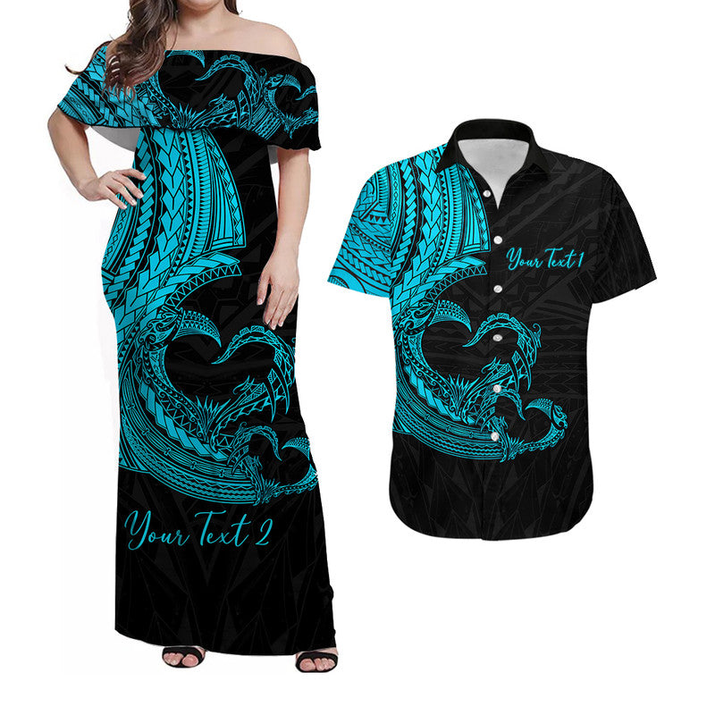 Custom Polynesian Valentine Matching Dress and Hawaiian Shirt Heart Tattoo Blue Style LT6 Blue - Polynesian Pride